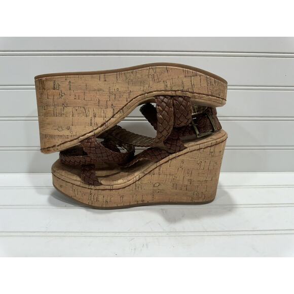 Born BOC Chrissy Womens Size 7 Cork Wedge Brown Braided Sandals Born Summer Shoe - Picture 6 of 8